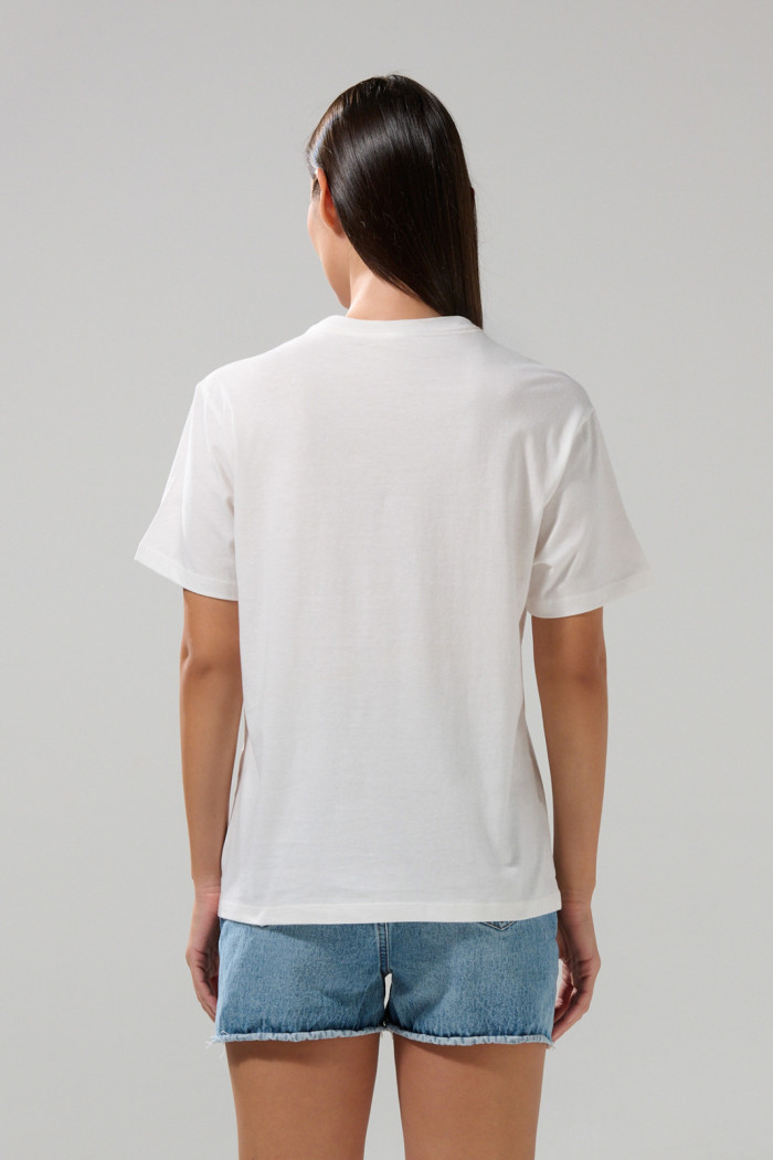Camiseta crema cuello redondo con arte de Yale