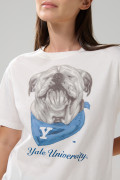 Camiseta crema cuello redondo con arte de Yale