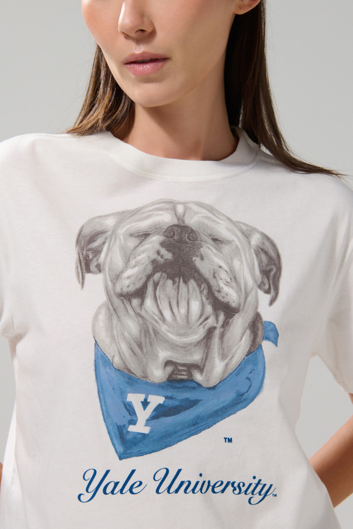 Camiseta crema cuello redondo con arte de Yale
