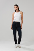 Jean azul intenso jegging tiro alto con cremallera en frente