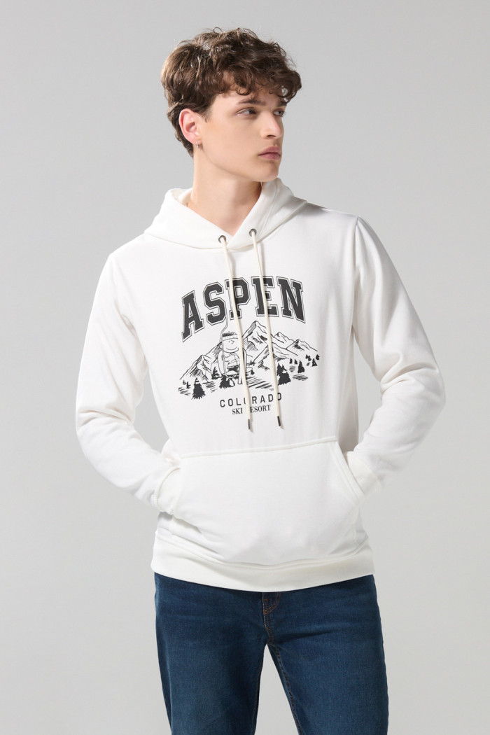 Buzo con capota crema claro y estampado de Snoopy