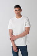 Camiseta hombro rodado unicolor en algodón manga corta