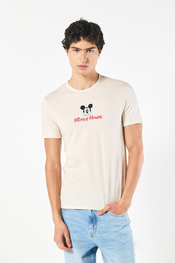 Camiseta manga corta unicolor con arte de Mickey