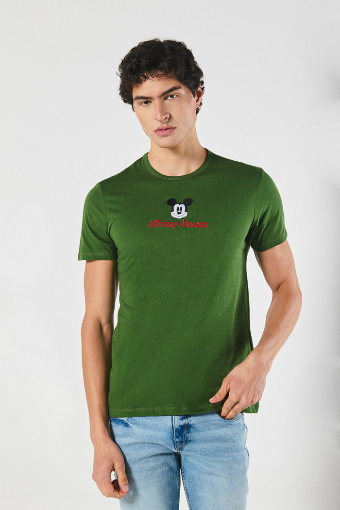 Camiseta manga corta unicolor con arte de Mickey