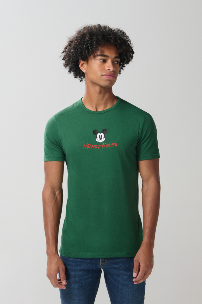 Camiseta manga corta unicolor con arte de Mickey