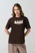 Camiseta unicolor manga corta con arte de osito