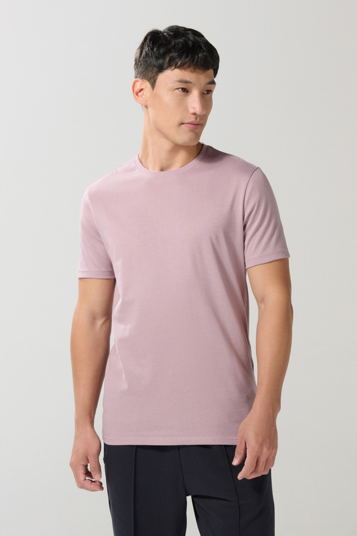 Camiseta ajustada en algodón unicolor con manga corta