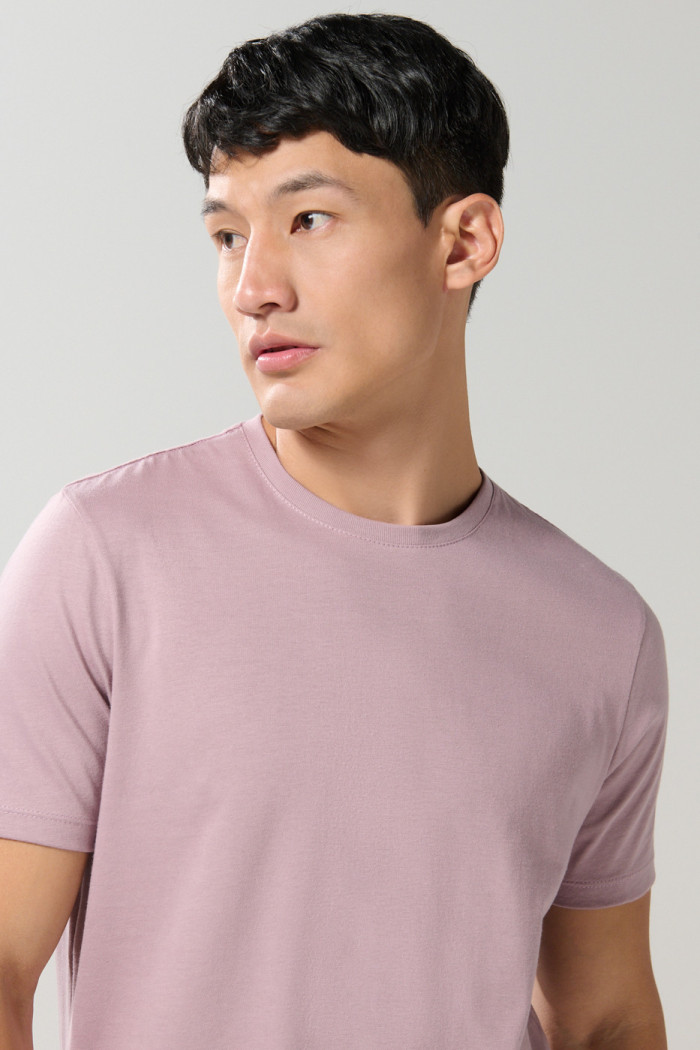 Camiseta ajustada en algodón unicolor con manga corta