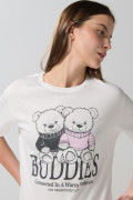 Camiseta unicolor manga corta con diseño de osito