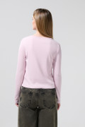 Camiseta manga larga unicolor acanalada con cuello V