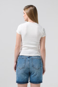 Camiseta en rib ajustada con manga corta unicolor