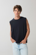 Camiseta manga sisa unicolor oversize en algodón