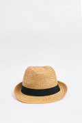 Sombrero crema claro fedora con cinta colorida trenzada