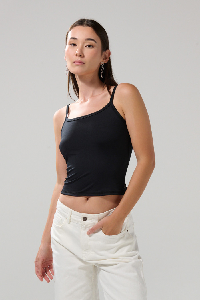 Camiseta manga sisa unicolor con tiras delgadas ajustables