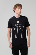 Camiseta manga corta negra college en algodón