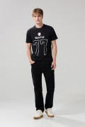 Camiseta manga corta negra college en algodón