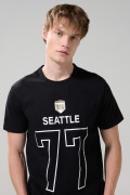Camiseta manga corta negra college en algodón