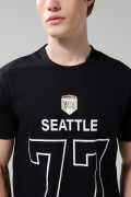 Camiseta manga corta negra college en algodón