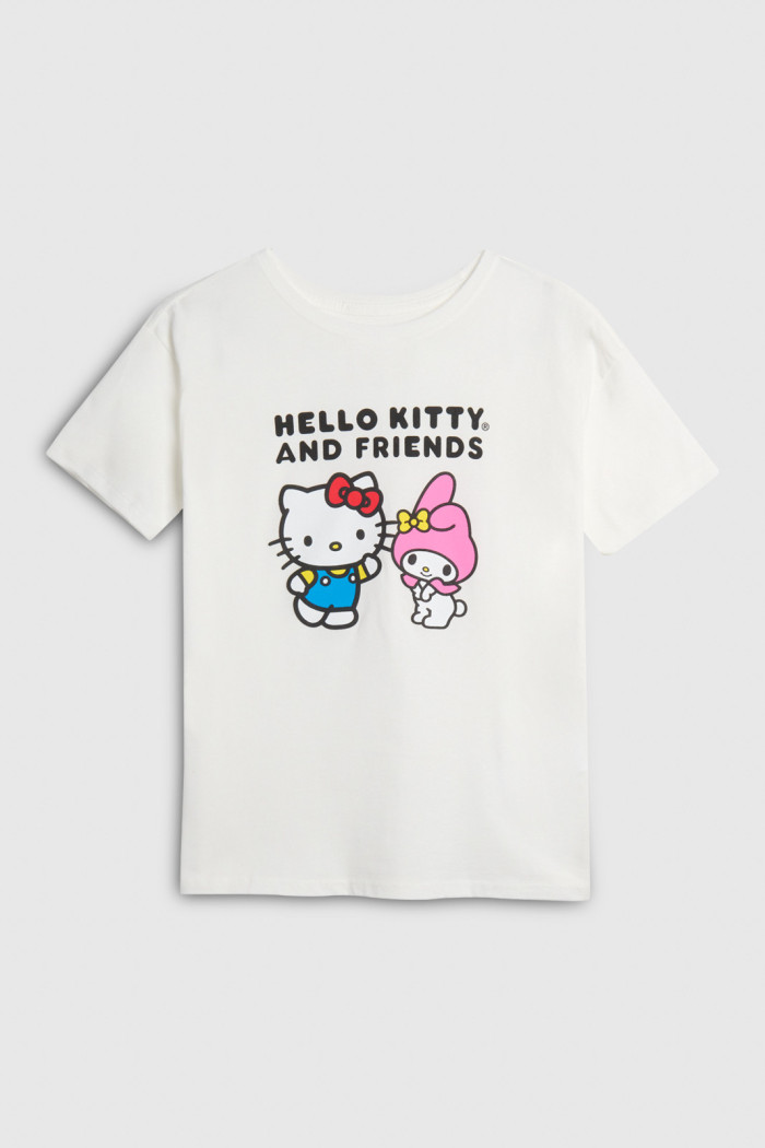Camiseta de Hello Kitty crema oversize con manga corta