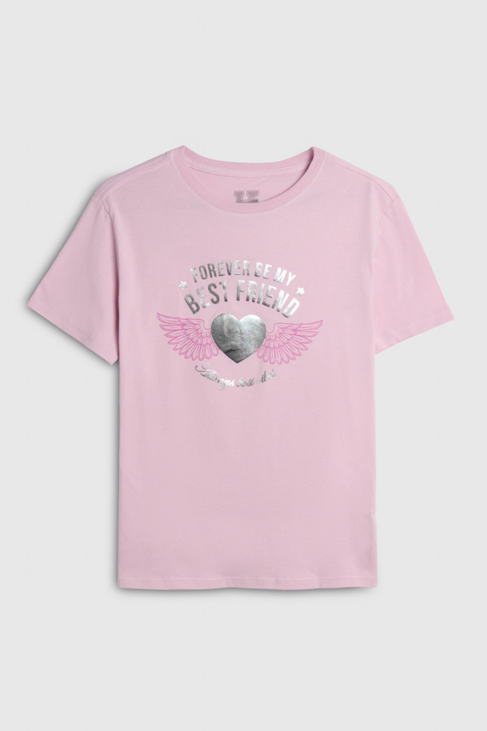 Camiseta oversize manga corta unicolor con arte metalizado