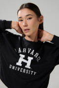 Buzo negro cuello redondo con estampado de Harvard