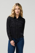 Blusa crop unicolor con manga larga y bolsillos