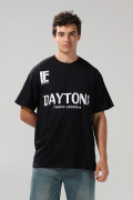 Camiseta negra oversize manga corta con diseños college