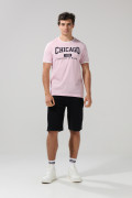Camiseta cuello redondo rosada college con contrastes