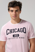 Camiseta cuello redondo rosada college con contrastes