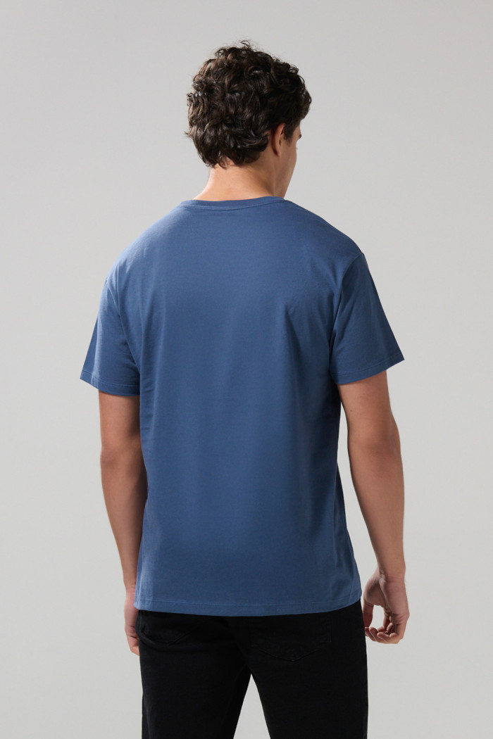 Camiseta azul oscura college en algodón manga corta