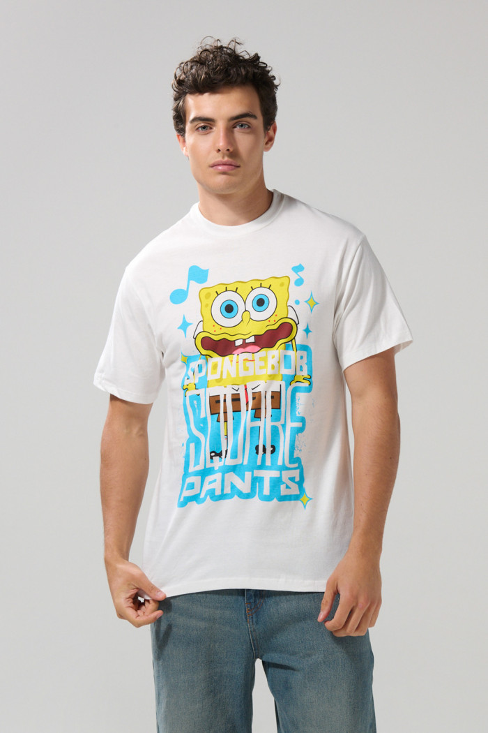 Camiseta de Bob Esponja crema clara cuello redondo