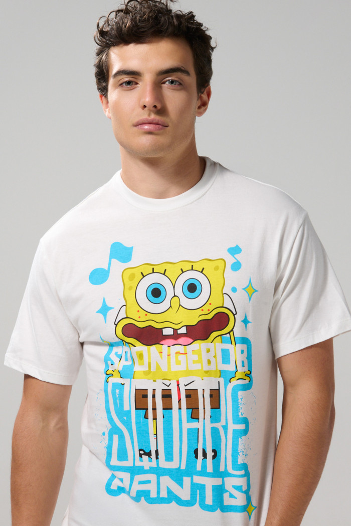 Camiseta de Bob Esponja crema clara cuello redondo