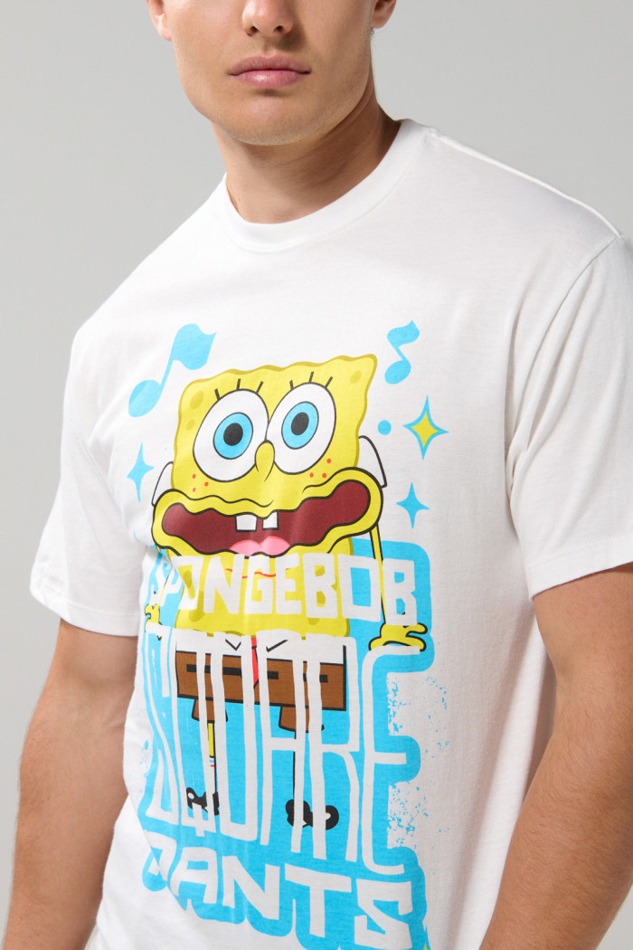 Camiseta de Bob Esponja crema clara cuello redondo