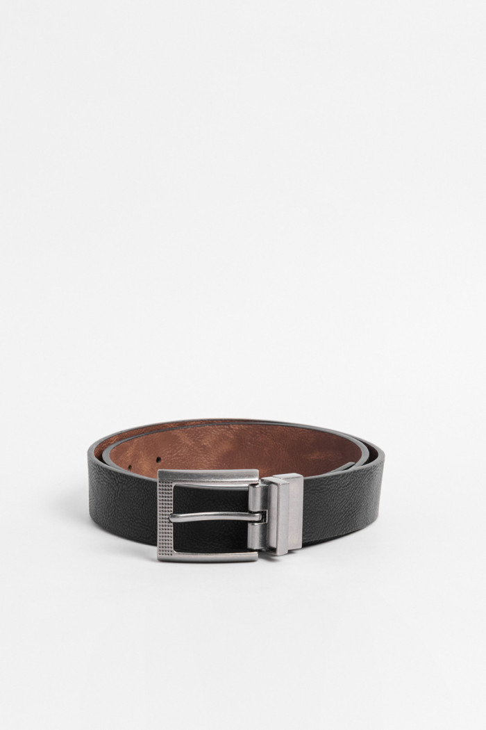 Cinturón negro sintético con hebilla reversible cuadrada