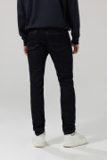 Jean skinny ajustado azul intenso tiro bajo con costuras