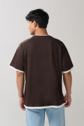 Camiseta oversize unicolor manga corta con contrastes