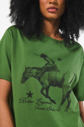 Camiseta unicolor cuello redondo con arte vaquero