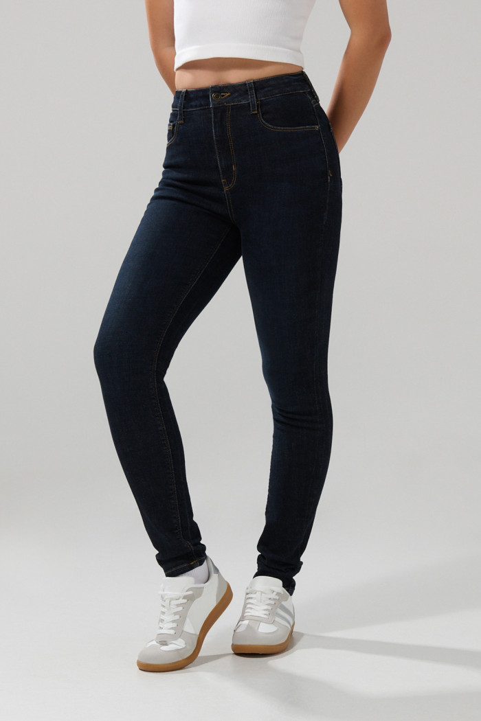 Jean jegging ceñido azul intenso 5 bolsillos con tiro alto