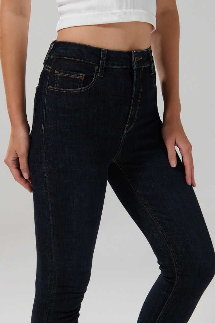 Jean jegging ceñido azul intenso 5 bolsillos con tiro alto