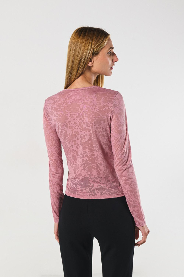 Camiseta manga larga unicolor ajustada en tela devoré
