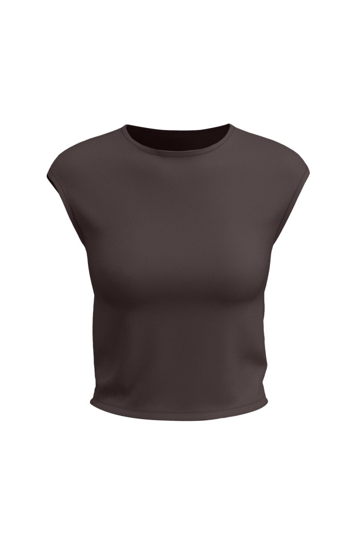 Camiseta unicolor ajustada manga sisa con cuello redondo