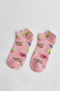Medias rosadas tobilleras con diseños coloridos de animales
