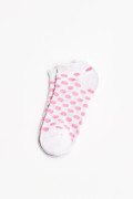 Medias tobilleras lilas con diseños de puntos rosados