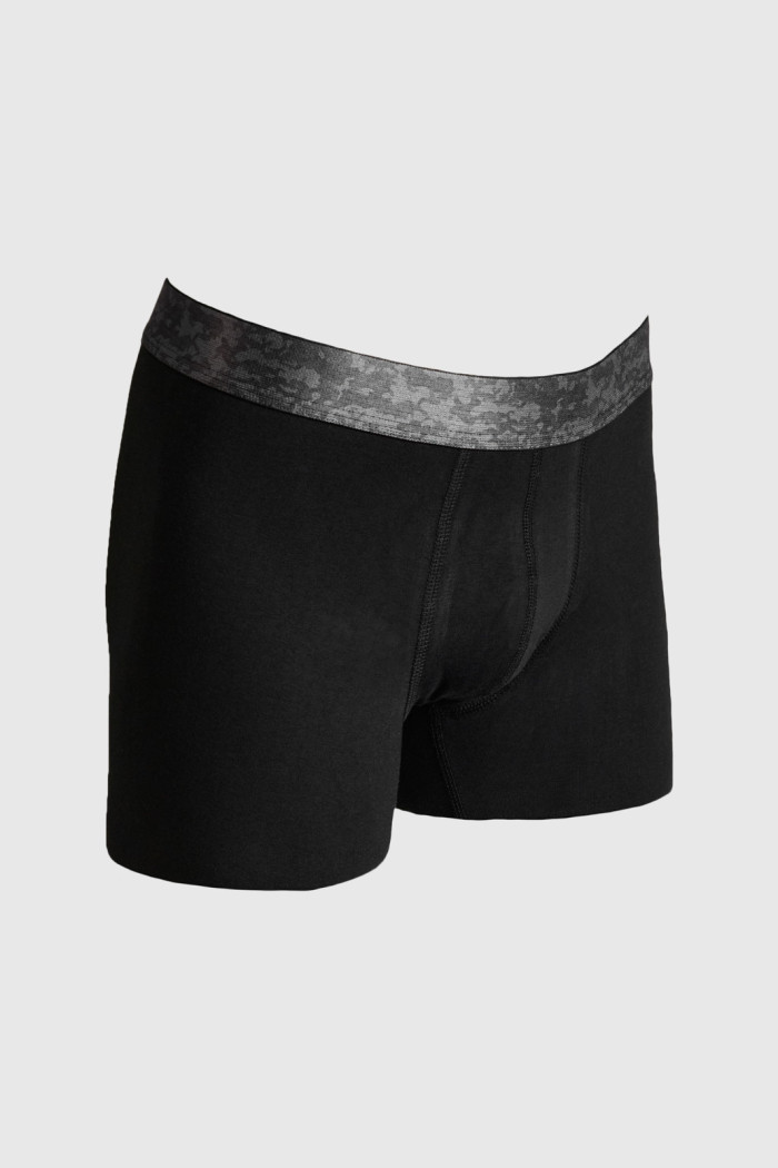 Bóxer negro midway brief-largo con diseños en cintura