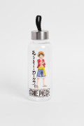Botella blanca con diseño de One Piece y tapa
