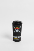Vaso negro con tapa removible y arte de One Piece