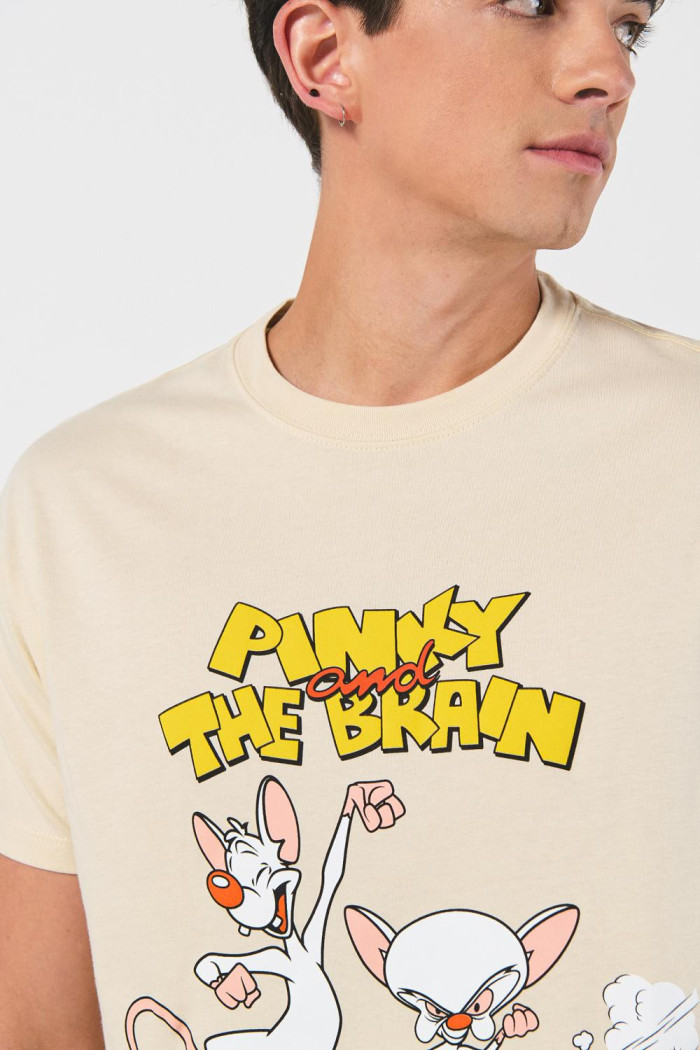 Camiseta kaki manga corta con arte de Pinky y Cerebro