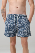 Bermuda playera azul medio estampada con tiro bajo