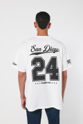 Camiseta crema oversize manga corta con diseños college