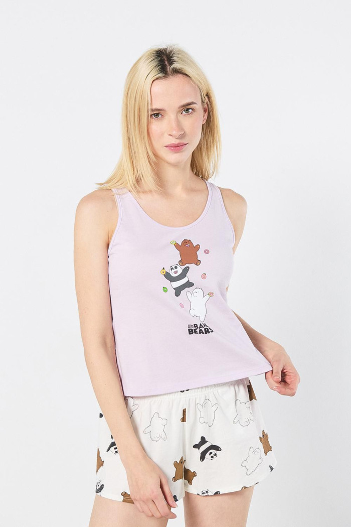 Camiseta manga sisa lila clara con diseño de Escandalosos